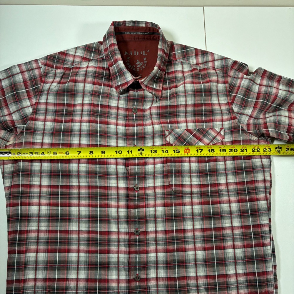 Kuhl Button Hiking Shirt Medium Red Plaid Short Sleeve Performance Pocket - Picture 8 of 10
